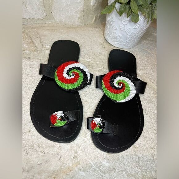 African Maasai beaded Sandals sz 42 (10) - Picture 1 of 5
